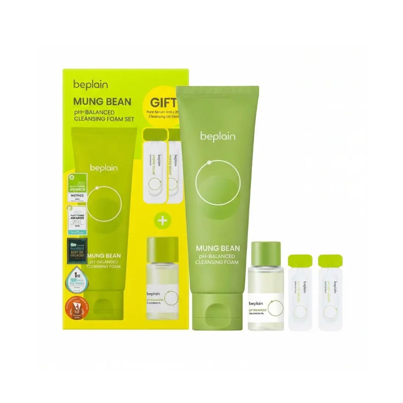 BEPLAIN Mung Bean pH-Balanced Cleansing Foam 80ml | Gentle Pore Cleanser Set